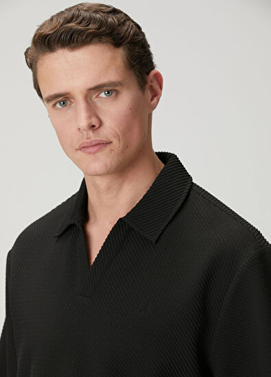 Beymen Club Siyah İri Diyagonal Dokulu Oversized T-shirt - 7