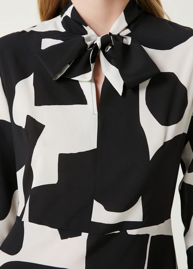Beymen Club Black White Patterned Midi Silk Dress - 4