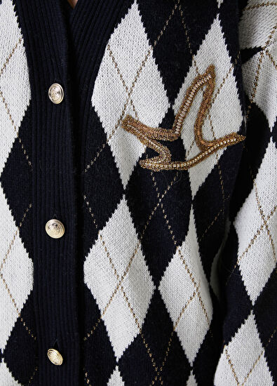 Beymen Club Lacivert Baklava Desenli Yün Hırka - 5