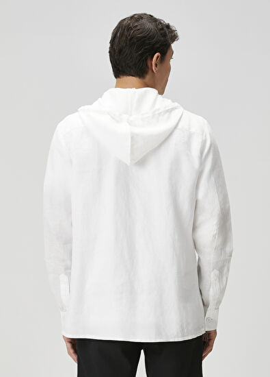Beymen Club Beyaz Kapüşonlu Keten Dış Gömlek - 5