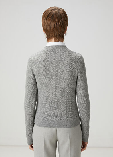 Beymen Club Gri Melanj Saç Örgü Yün Kazak - 4