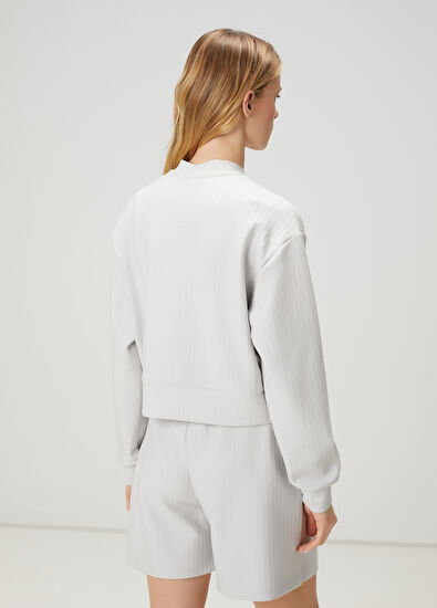 Beymen Club Light Grey Line Textured Bomber Form Sweatshirt - 6