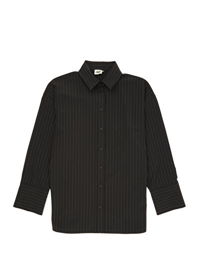 Beymen Club Siyah Çizgili Oversize Gömlek - 7