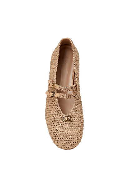 Beymen Club Mary Jane Nude Raffia Ballet Flats - 4