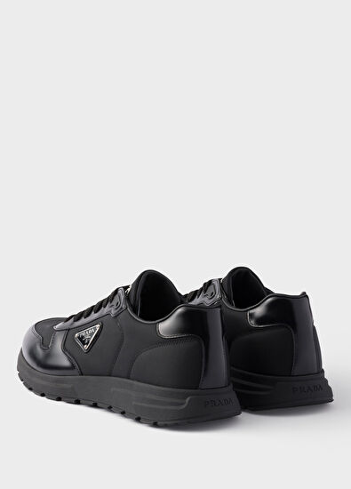 Prada Prax Black Brushed Leather and Re-Nylon Men's Sneakers - 4