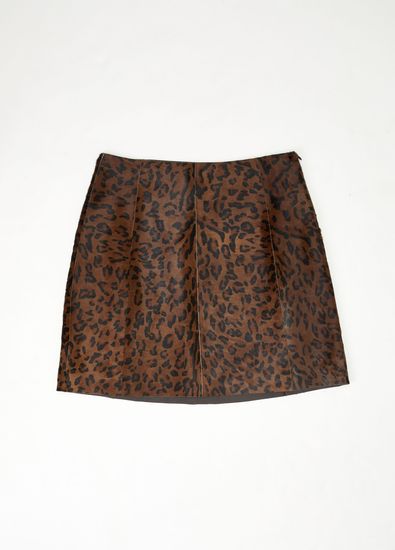 Beymen Club Dark Brown Leopard Foal Feather Mini Leather Skirt - 5