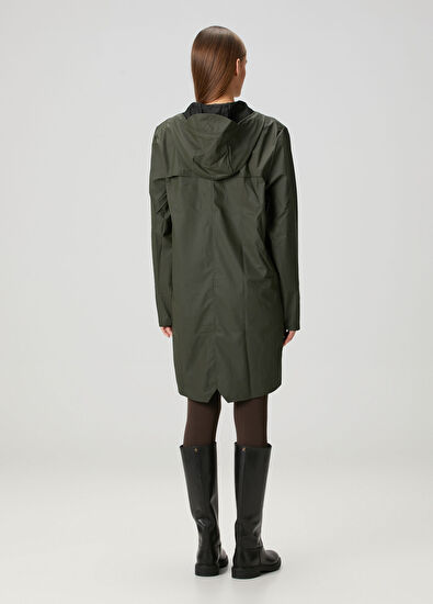 Koyu Yeşil Kapüşonlu Uzun Yağmurluk - Görsel 5