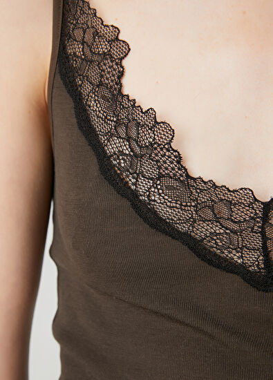 Beymen Club Brown Lace Wool Tank Top - 5