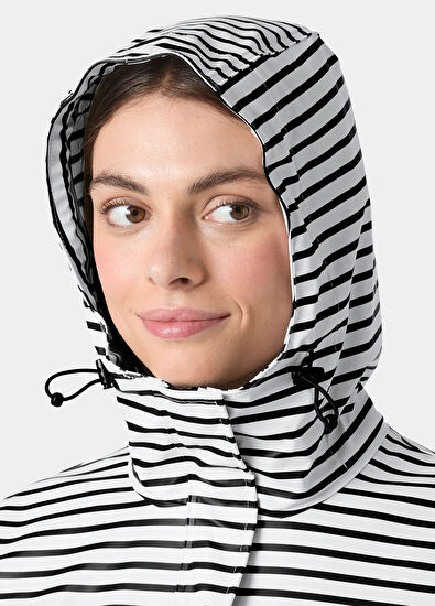 W Moss White Çizgili Kapüşonlu Kadın Yağmur Ceketi - Görsel 6