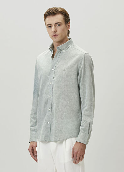 Beymen Club Comfort Fit Su Yeşili Keten Gömlek - 5