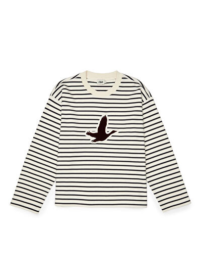 Beymen Club Ekru Lacivert Çizgili Sweatshirt - 7