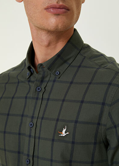 Beymen Club Comfort Fit Haki Geniş Ekose Desenli Gömlek - 5