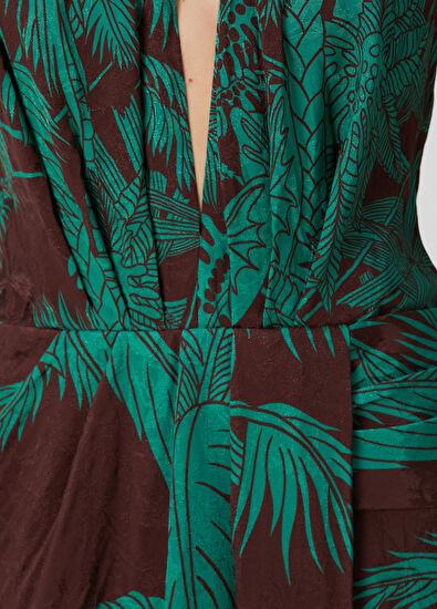 Johanna Ortiz Kahve Yeşil Desenli Maksi Elbise - 5