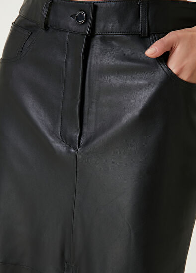 Beymen Club Siyah Midi Deri Kalem Etek - 5