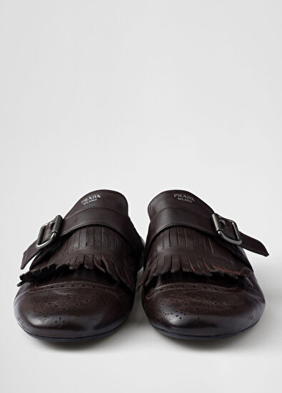 Prada Shuffle Fringed Monk Strap Brown Men's Shoes - 6
