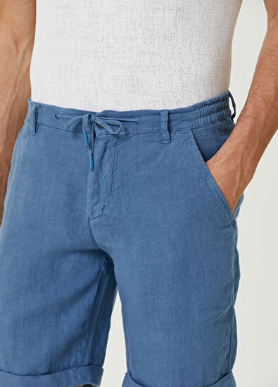 Beymen Club Regular Fit Mavi Beli Kordonlu Keten Şort - 4