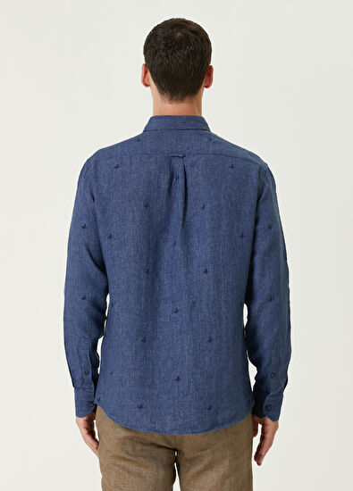 Beymen Club Comfort Fit Lacivert Mini Kaz Nakışlı Keten Gömlek - 5