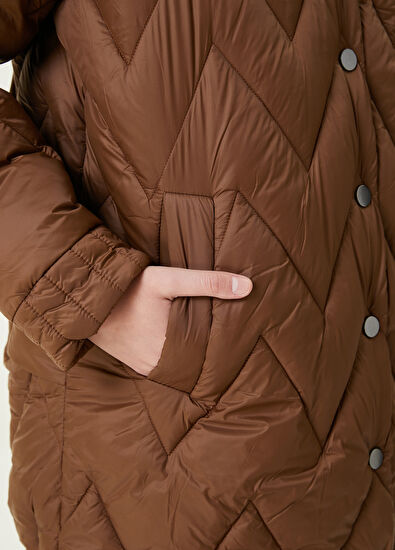 Beymen Club Camel Hooded Quilted Long Coat - 5