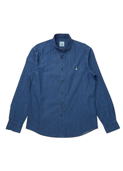 Beymen Club Comfort Fit Koyu Mavi Grogren Detaylı Denim Gömlek - 7