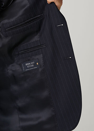 Drop 4 Lacivert Çizgi Desenli Yün Takım Elbise - Görsel 11