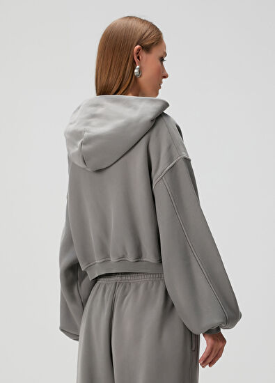 Alexander Wang Oversized Gri Kapüşonlu Fermuarlı Sweatshirt - 4