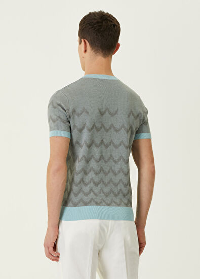 Pal Zileri Short Sleeve Silk Knitwear With Light Blue Geometr - 4
