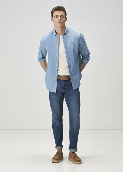 Comfort Fit Mavi Denim Gömlek Beymen Club Comfort Fit Mavi Denim Gömlek - 4