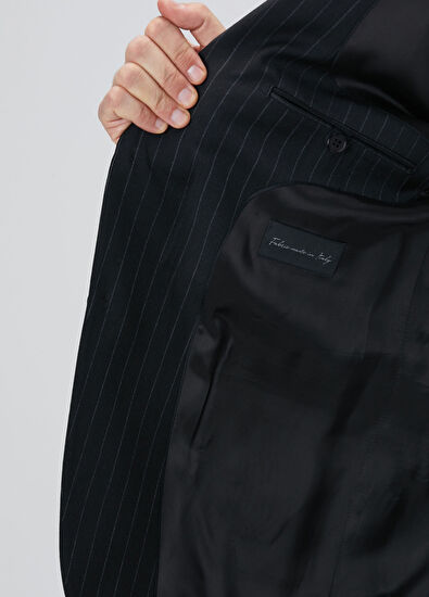 Siyah Çizgi Desenli Yün Takım Elbise - Görsel 12