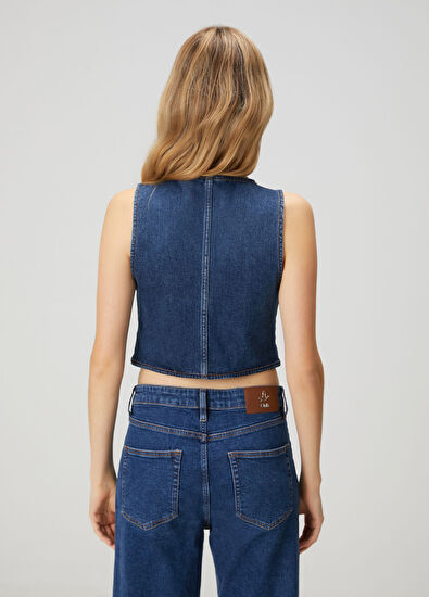 Beymen Club Indigo Crop Denim Vest - 6