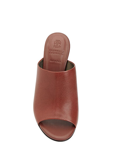 Koyu Kırmızı Kadın Deri Terlik - Görsel 5