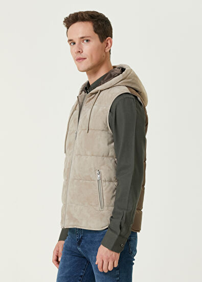 Beymen Club Beige Hooded Suede Vest - 3