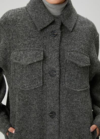 Beymen Club Gri Yıldız Nakışlı Uzun Yün Dış Gömlek - 7