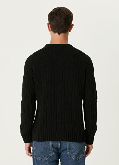 Beymen Club Siyah Kalın Saç Örgü Dokulu Yün Kazak - 5