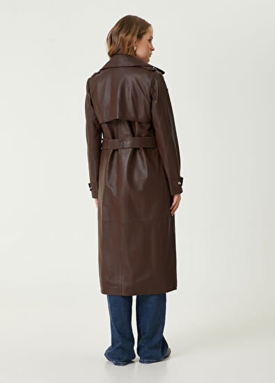 Beymen Club Kahverengi Deri Pardösü - 6