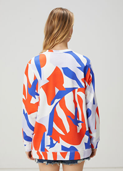 Beymen Club Blue Coral Logo Patterned Sweatshirt - 5