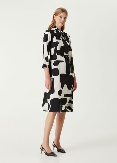 Beymen Club Black White Patterned Midi Silk Dress - 3