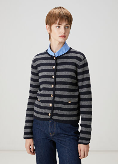 Beymen Club Lacivert Gri Çizgili Triko - 5