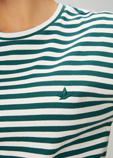 Beymen Club Green Ecru Striped Basic Sweatshirt - 7