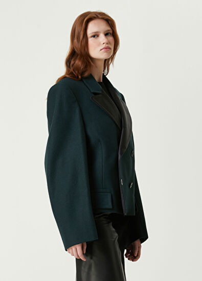 MM6 Maison Margiela Oversized Koyu Yeşil Yün Blazer - 3