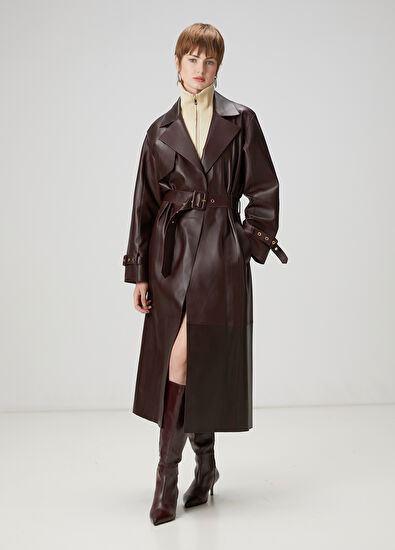 Beymen Club Burgundy Leather Coat - 3