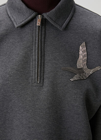 Beymen Club Koyu Gri Fermuarlı Polo Sweatshirt - 5