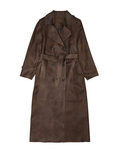 Beymen Club Brown Lightly Distressed Leather Coat - 5