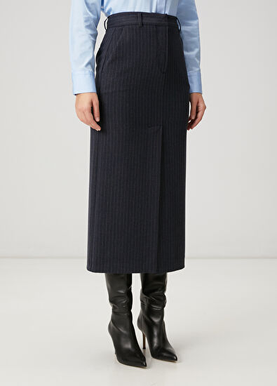 Beymen Club Lacivert Çizgili Midi Etek - 3