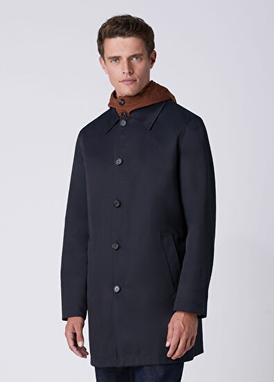 Beymen Club Navy Blue Tan Hooded Reversible Overcoat - 5