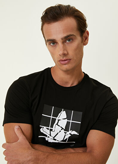 Beymen Club Black Cubes Printed with Goose T-shirt - 6