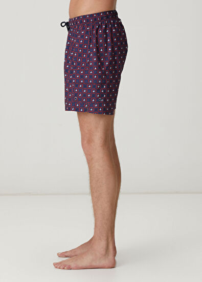 Beymen Club Bordo Lacivert Kareli Balık Desenli Kısa Mayo - 3