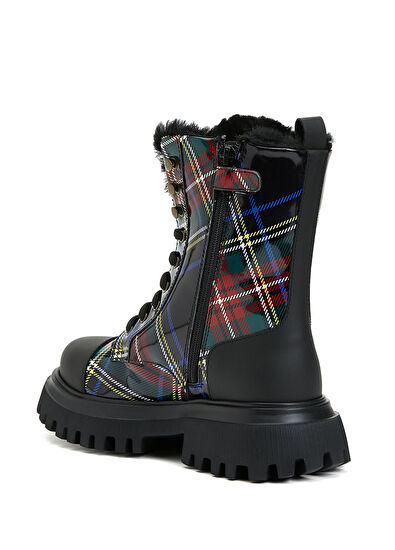 Dolce&Gabbana Lacivert Ekoseli Kız Çocuk Deri Bot - 3