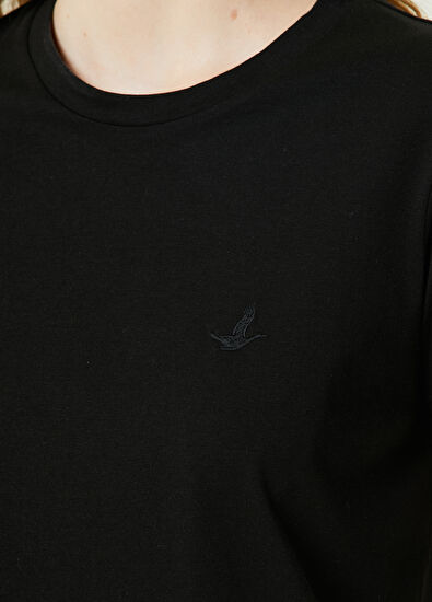 Beymen Club Siyah Bisiklet Yaka Dökümlü T-shirt - 4