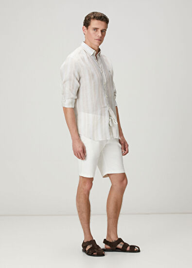 Beymen Club Light Khaki Striped Comfort Fit Linen Shirt - 3