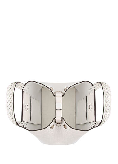 Qimu Hemithea Croco White Leather Women's Mini Handbag - 5